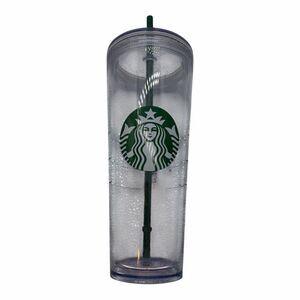 Starbucks Venti Tumbler Clear Green Logo Lid 24oz Double Wall Straw